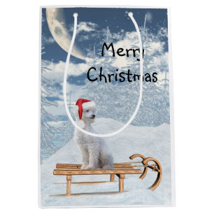 White Poodle Christmas Medium Gift Bag