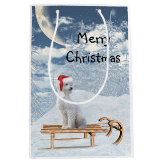 White Poodle Christmas Medium Gift Bag