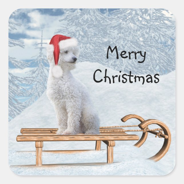 White Poodle Christmas Square Sticker (Front)