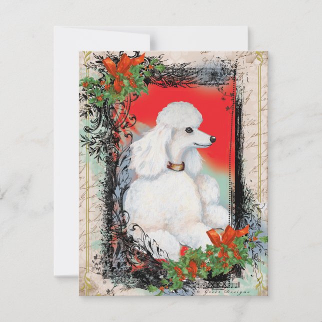 White Poodle Christmas Vintage Style Card (Front)