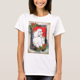 White Poodle Christmas Vintage Style Ringer Tee