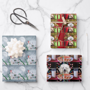 White Poodle Christmas Wrapping Paper Sheet