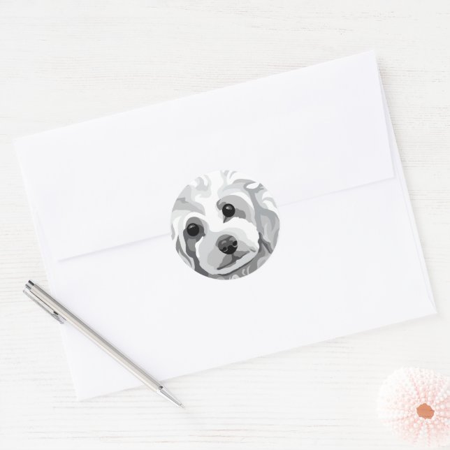 White Poodle Classic Round Sticker (Envelope)