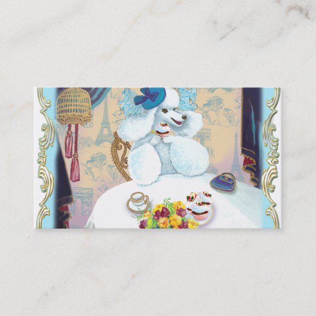 White Poodle Cupcake Tea Party Business Cards (Front)