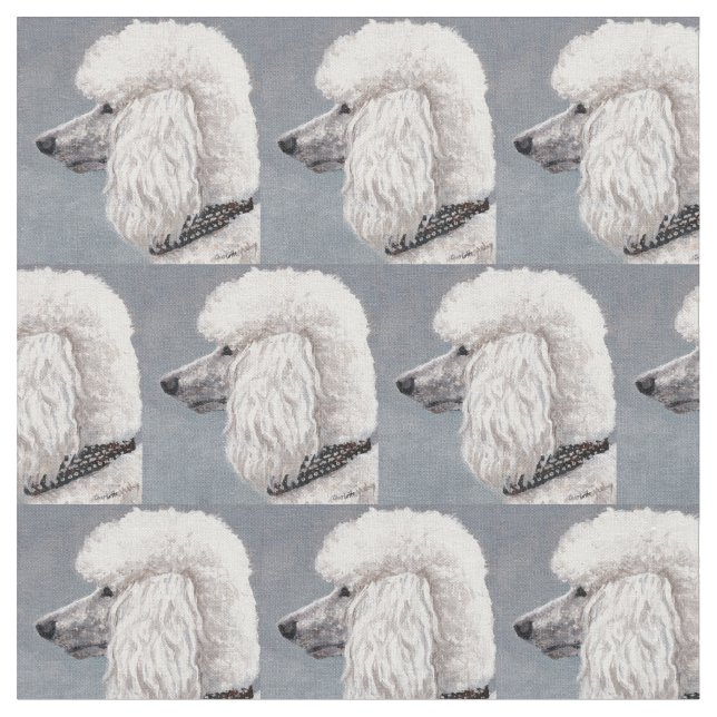 White Poodle Dog Art Fabric (Close Up)