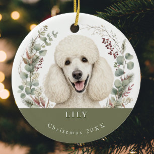White Poodle Dog Breed Watercolor Christmas Ceramic Tree Decoration