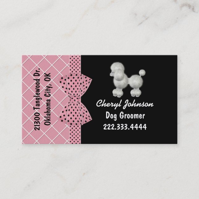 White Poodle Dog Groomer Business Card (Front)