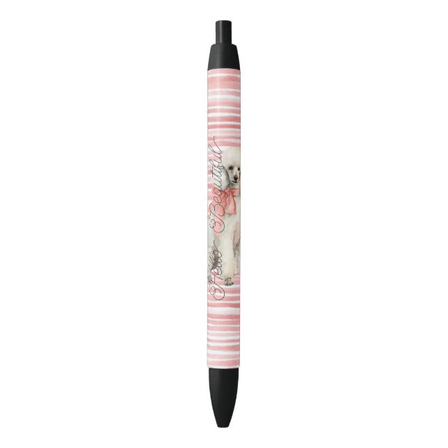 White Poodle Dog Hello Beautiful Black Ink Pen (Front Vertical)