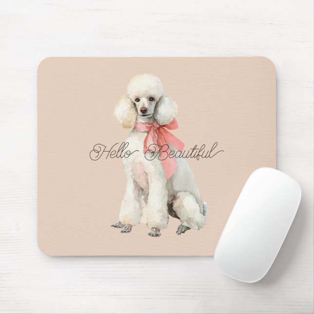 White Poodle Dog Hello Beautiful Mouse Mat (With Mouse)