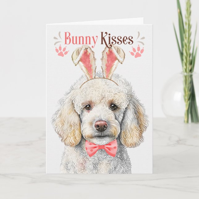 White Poodle Dog in Bunny Ears for Easter Holiday Card (Front)