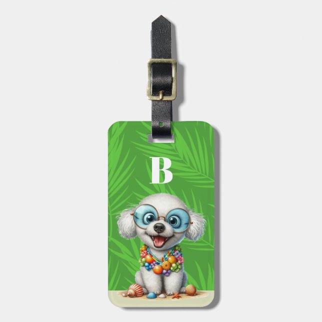 White Poodle Dog Luggage Tags (Front Vertical)
