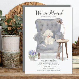 White Poodle Dog   Moving Announcement