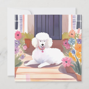 White Poodle   Dog Pet Watercolor Flowers Card