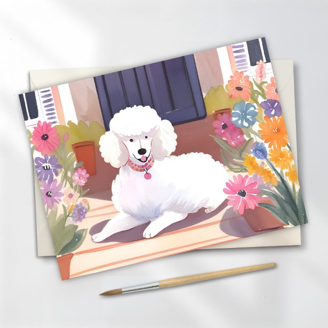 White Poodle | Dog Pet Watercolor Flowers Postcard (Creator Uploaded)
