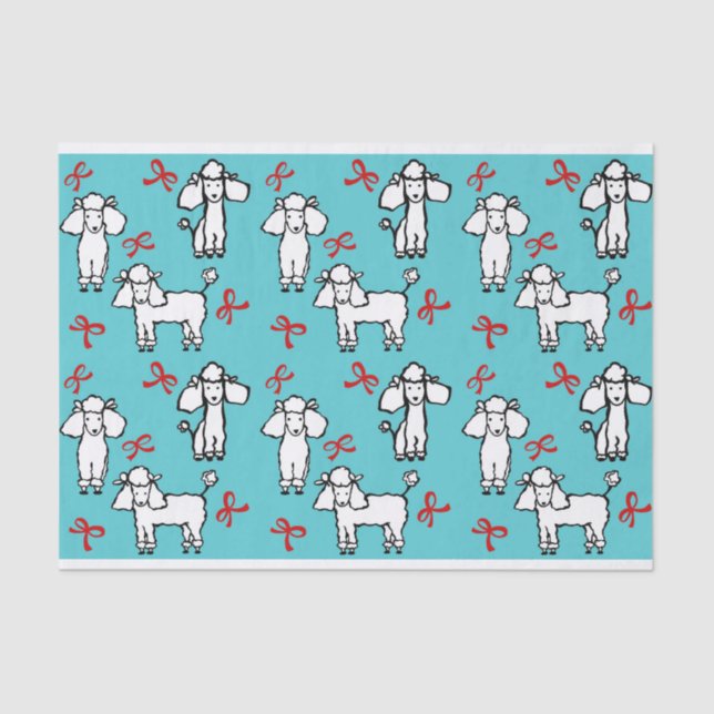 White Poodle Dogs Bows Turquoise Tissue Paper (Front)
