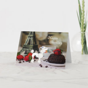 White Poodle Eiffel Tower Paris Happy Birthday Card