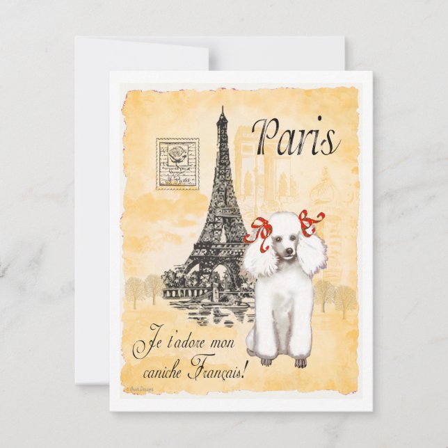 White Poodle Eiffel Tower Vintage Style Print (Front)