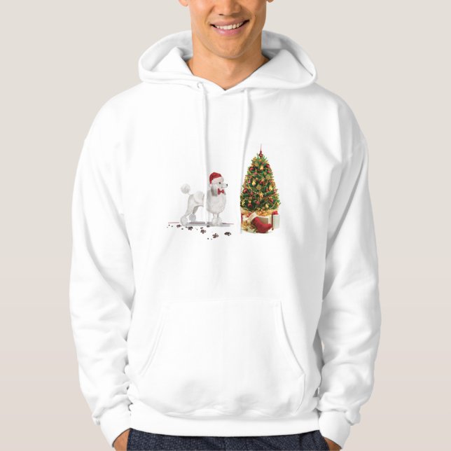 White Poodle Funny Christmas Dog with Tree Hoodie (Front)