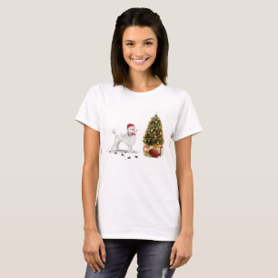 White Poodle Funny Christmas Dog with Tree T-Shirt