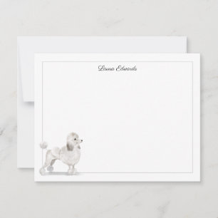 White Poodle Grey Border Personalised Stationery Card