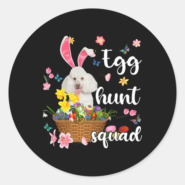 White Poodle Happy Easter Day Easter Colourful Egg Classic Round Sticker (Front)