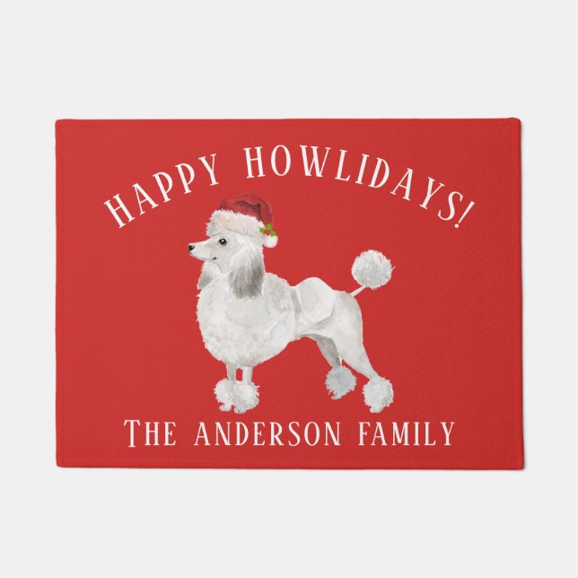 White Poodle Happy Howlidays Christmas Doormat (Front)
