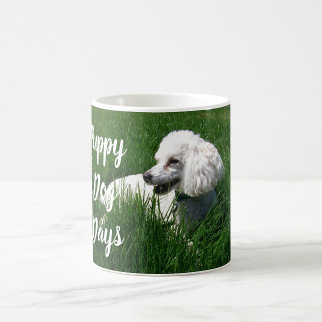 White Poodle in Green Grass Puppy Dog Days Mug (Center)