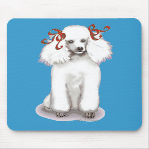 White Poodle in Red Bows Portrait Mousepad