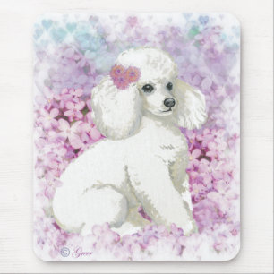 White Poodle in the Lilacs Art and Gifts Mouse Mat