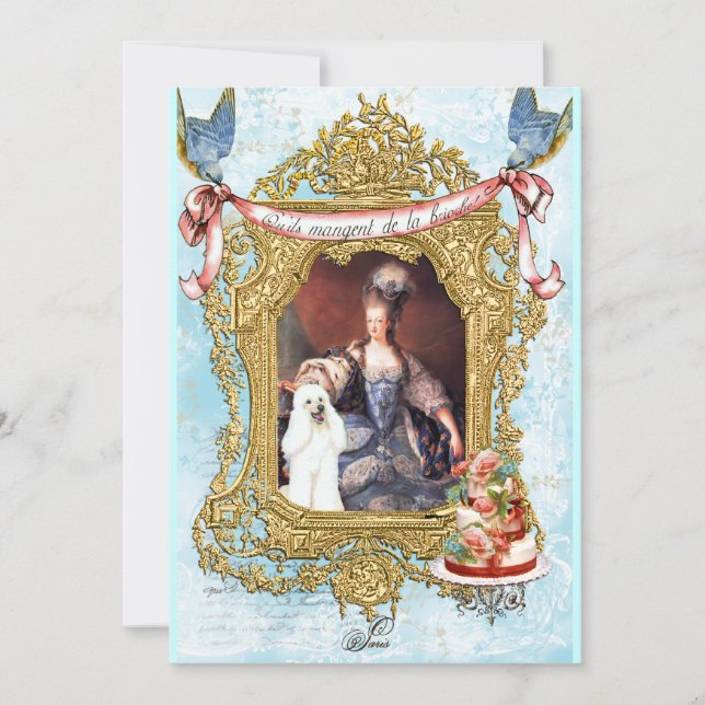 White Poodle & Marie Antoinette Invitation (Front)