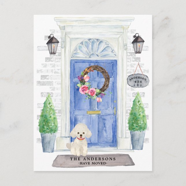 White Poodle Moving Announcement Postcard (Front)