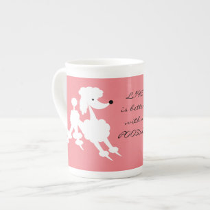 White Poodle on Salmon background Bone China Mug