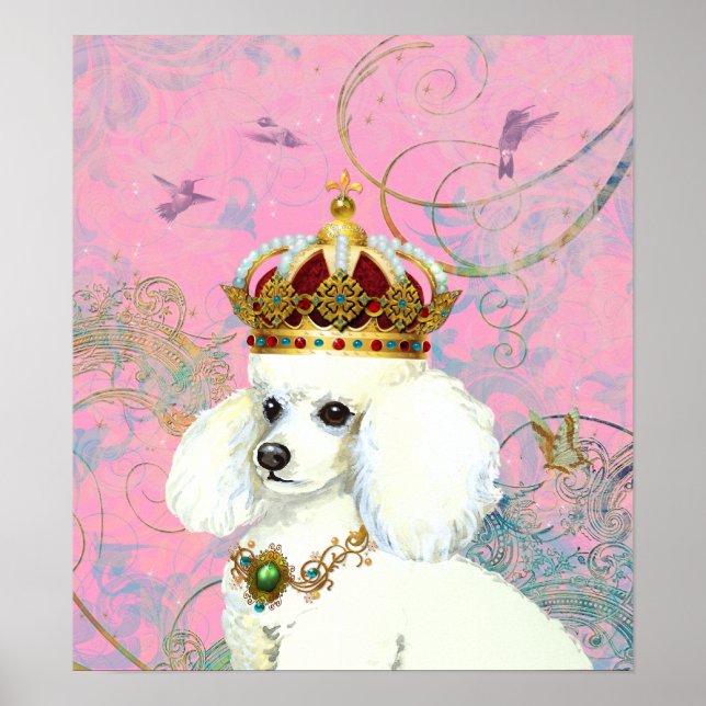 White Poodle Princess Hummingbird Poster Print (Front)