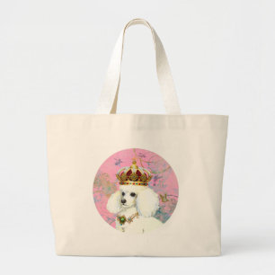White Poodle Princess Hummingbirds Large Tote Bag