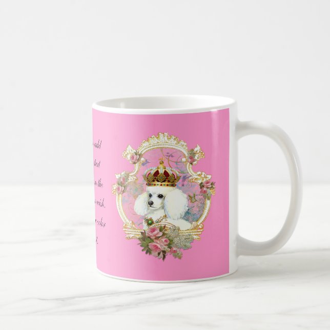 White Poodle Princess n Pink Roses Coffee Mug (Right)