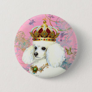 White Poodle Princess with Hummingbirds 6 Cm Round Badge
