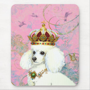 White Poodle Princess with Hummingbirds Mouse Mat