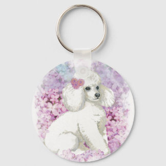 White Poodle Puppy Lilacs Art Design Key Ring