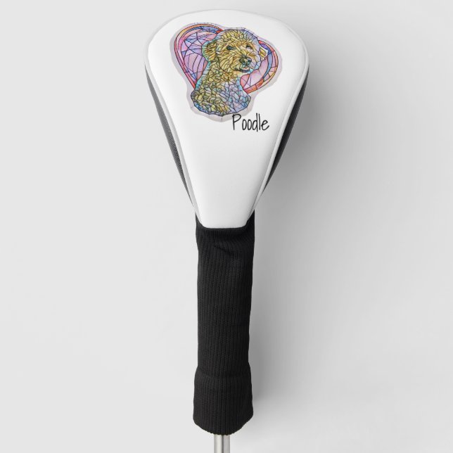 White Poodle Stained Glass Dog with Heart  Golf Head Cover (Front)