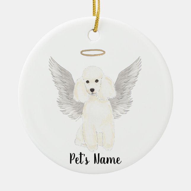 White Poodle Sympathy Memorial Ceramic Tree Decoration (Front)