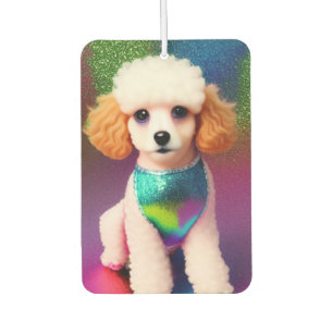 White Poodle with Cream Ears on Rainbow Sparkle    Car Air Freshener