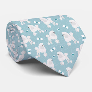 White Poodles and Bows Pattern Blue Tie