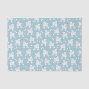 White Poodles and Bows Pattern Blue Tissue Paper