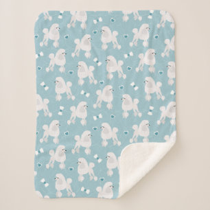 White Poodles and Bows Pattern Sherpa Blanket