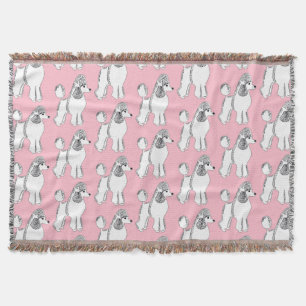 White Poodles Pattern Blush Pink Throw Blanket