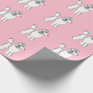 White Poodles Pattern Blush Pink Wrapping Paper