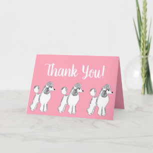 White Poodles Pink Thank You Greeting Card