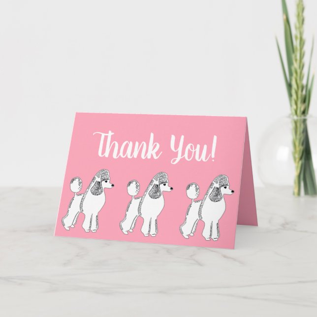 White Poodles Pink Thank You Greeting Card (Front)
