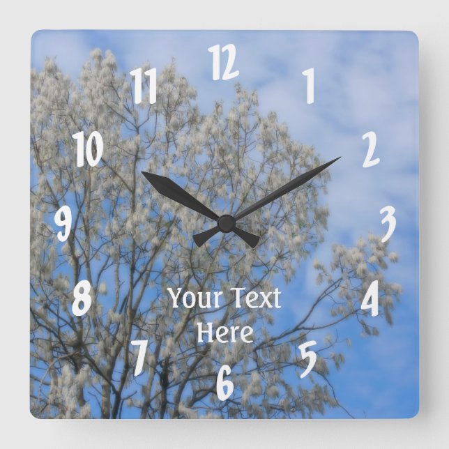 White Poplar Tree Fluff Blue Sky Nature Square Wall Clock (Front)