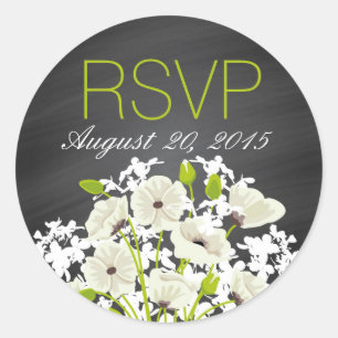 White Poppies and Chalkboard RSVP Label